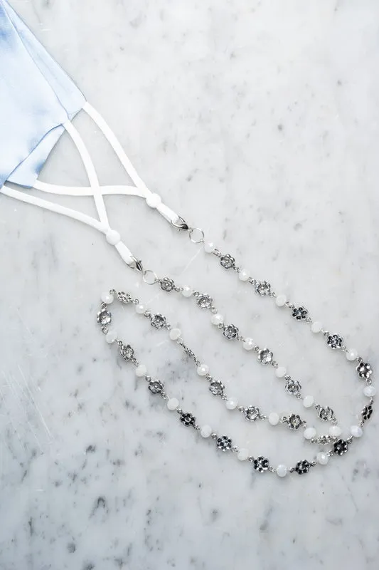Mask/Glasses Chain-Silver Flowers